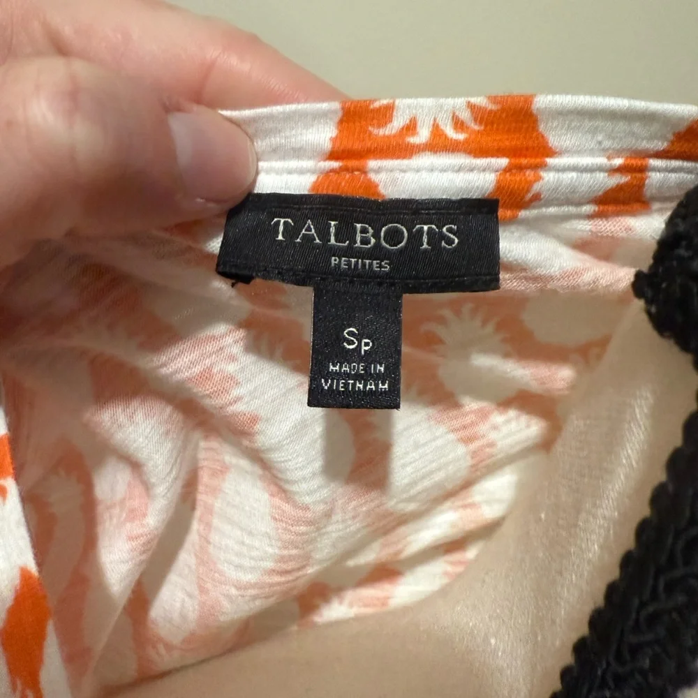 Talbots | Orange and Blue Short Sleeve Tee with Pineapples